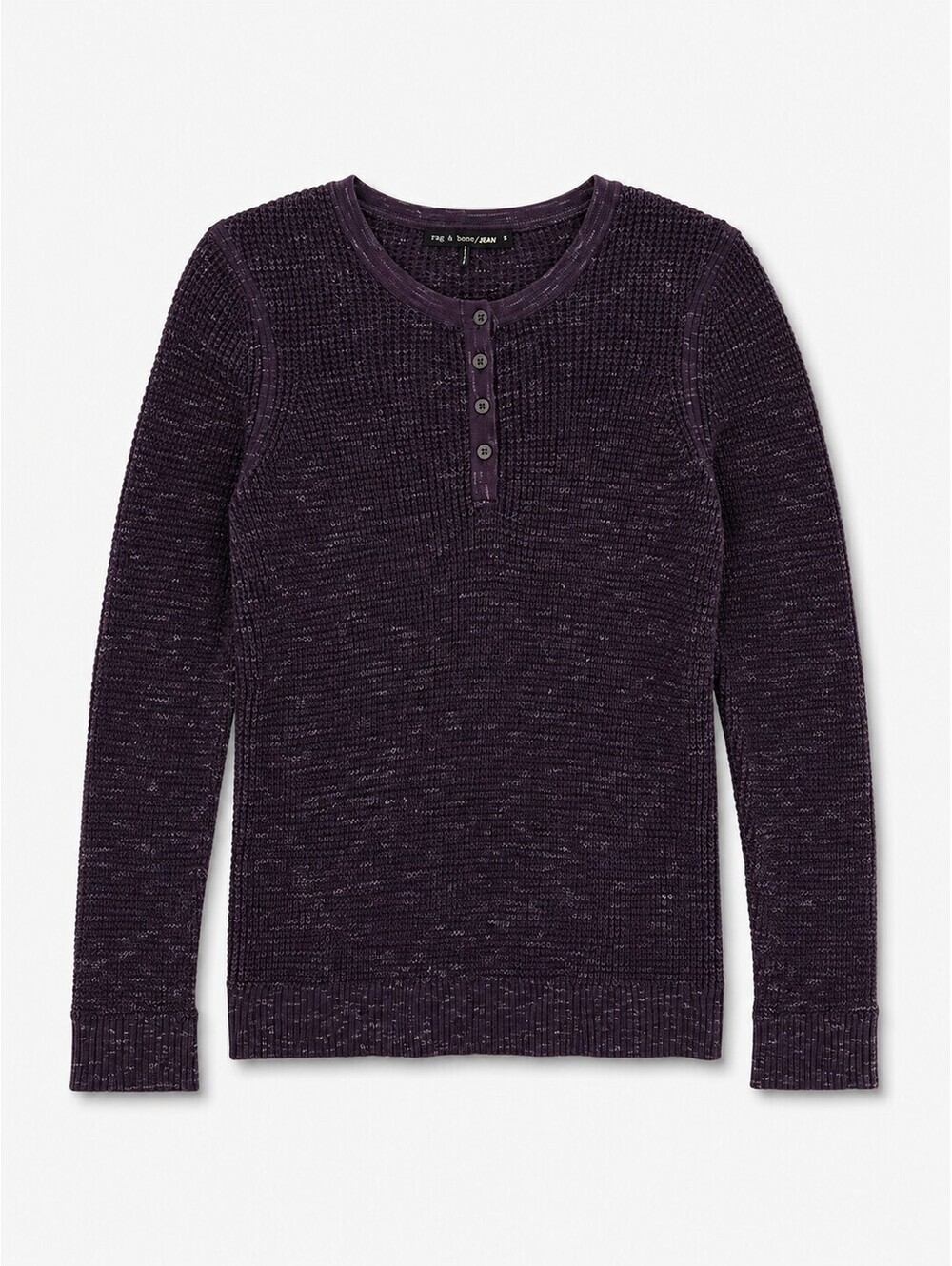 Rag & Bone Jean Purple Cotton Blend Waffle Knit Henley Sweater Women's Small